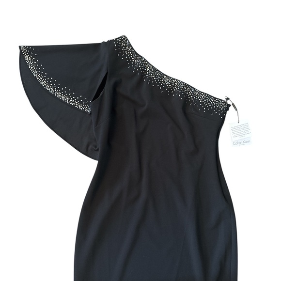 Calvin Klein Black Asymmetrical Dress with Embellishments/sequins. So pretty!🤩 - Picture 3 of 5